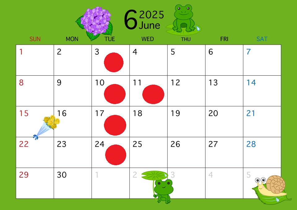 ☆6月の休業日のお知らせ☆