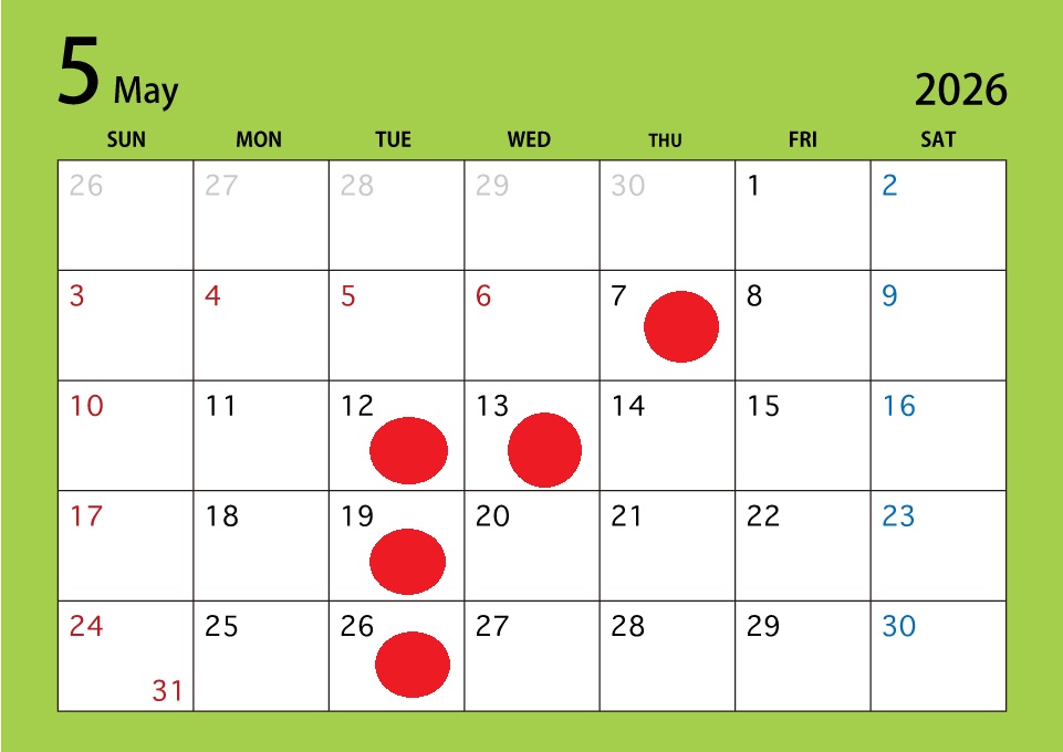 ☆5月の休業日のお知らせ☆