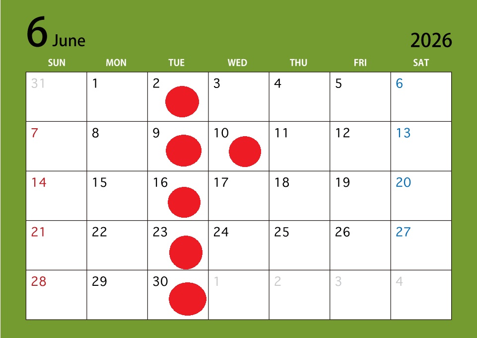 ☆6月の休業日のお知らせ☆
