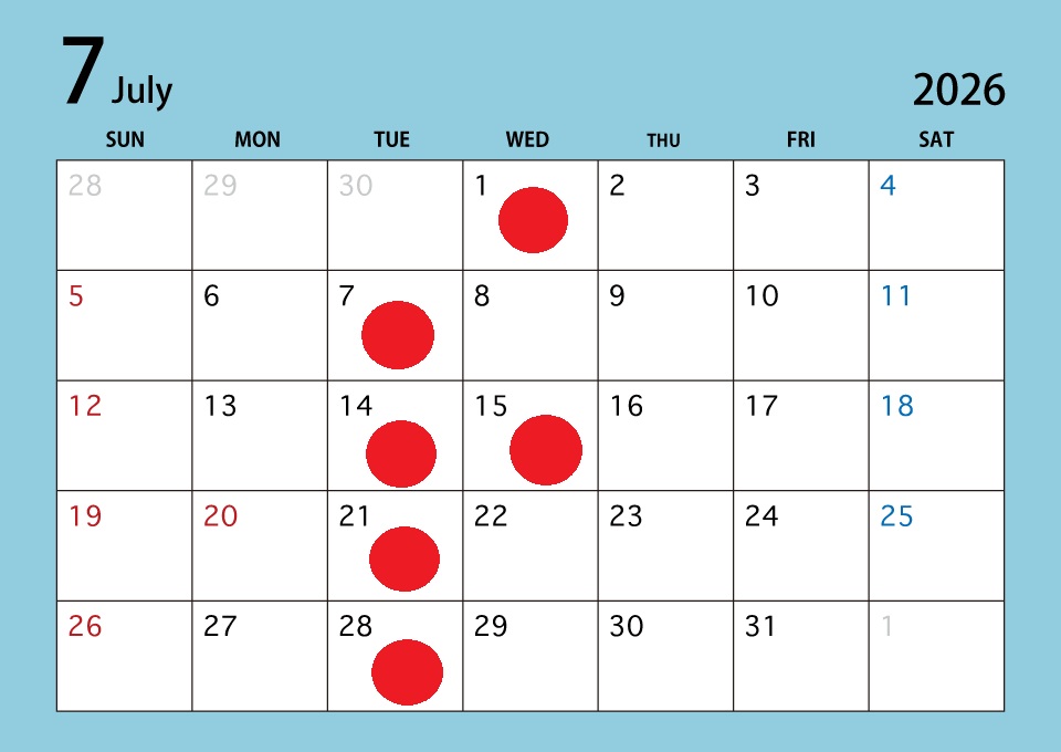 ☆7月の休業日のお知らせ☆